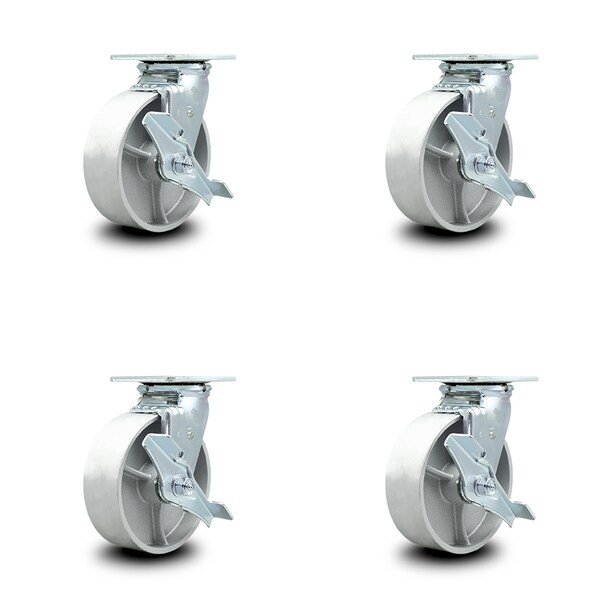 Service Caster 6 Inch Semi Steel Caster Set with Roller Bearings and Brake/Swivel Lock SCC SCC-30CS620-SSR-TLB-BSL-4 - main